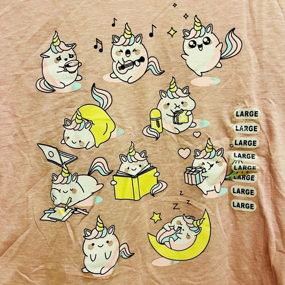 Kawaii Chibi Rainbow Unicorn Graphic Print T-Shirt - Picture 4 of 4